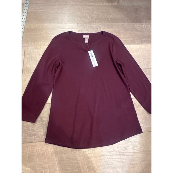 CHICOS WOMENS SIZE 0 US XS 4 3/4 SLEEVE T SHIRT NEW BURGUNDY RED NEW - Picture 1 of 6